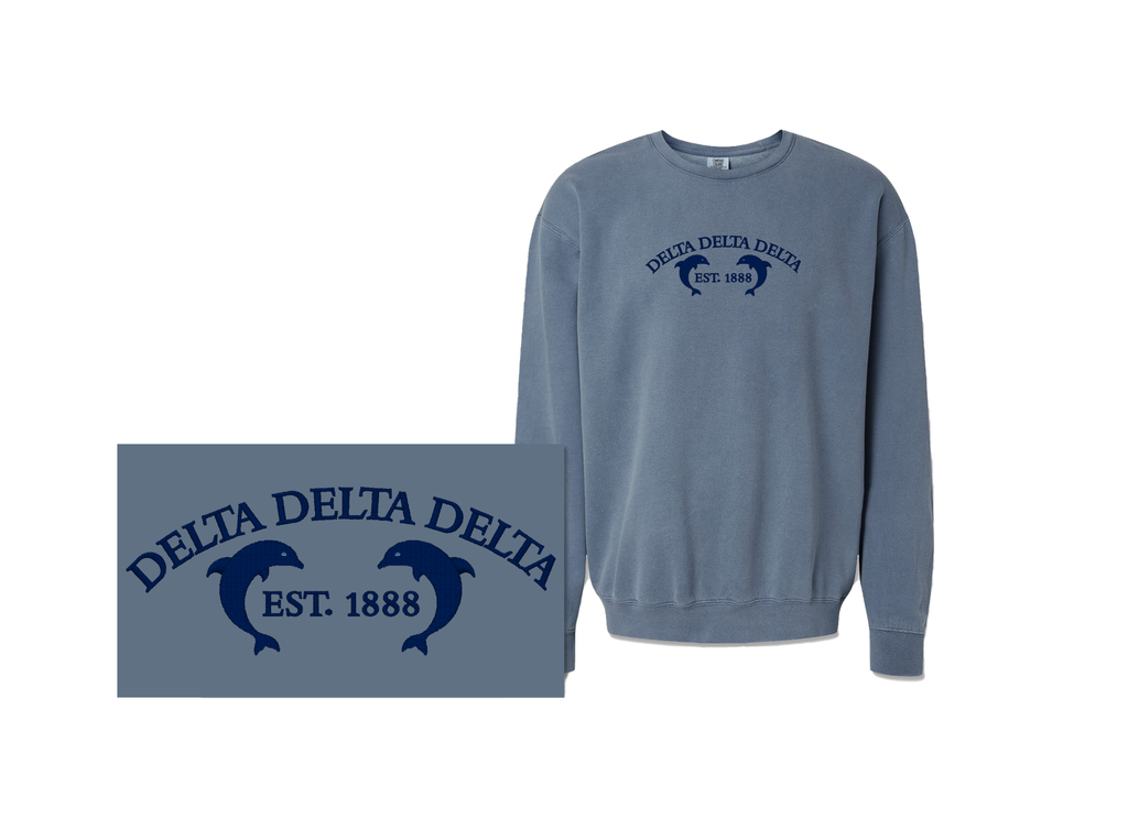 Tri Delta Dolphins Est. 1888 Blue Jean Comfort Colors Crewneck