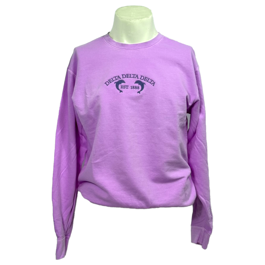 Tri Delta Dolphins Est. 1888 Neon Violet Comfort Colors Crewneck