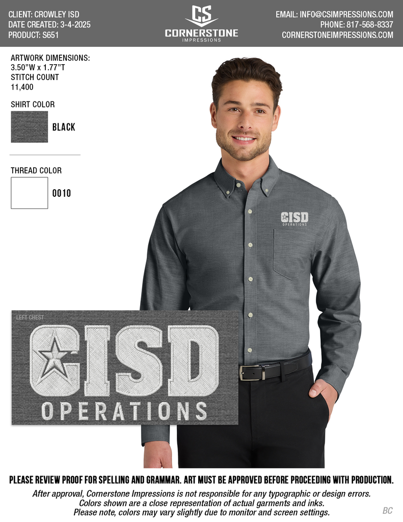 Crowley ISD Men's Untucked Fit SuperPro Oxford Shirt