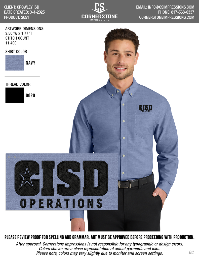 Crowley ISD Men's Untucked Fit SuperPro Oxford Shirt