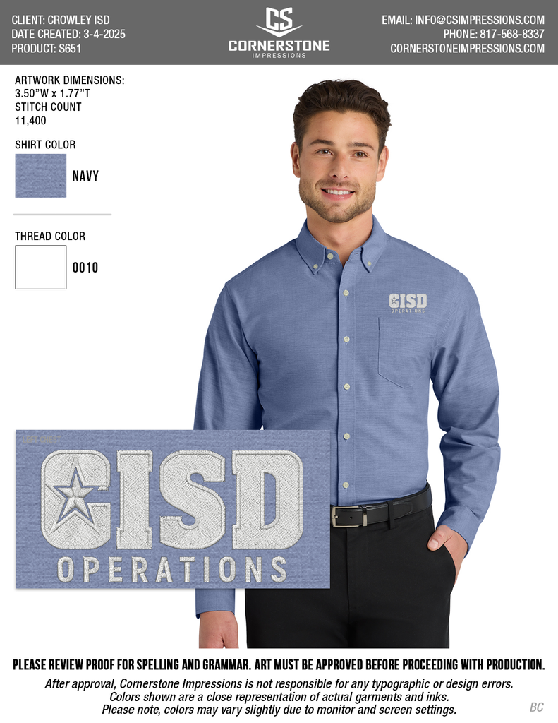 Crowley ISD Men's Untucked Fit SuperPro Oxford Shirt