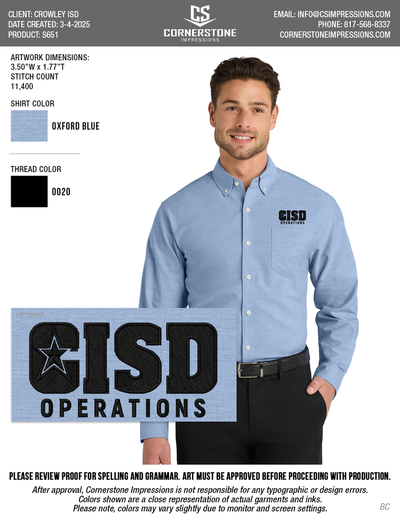 Crowley ISD Men's Untucked Fit SuperPro Oxford Shirt
