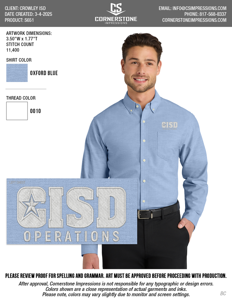 Crowley ISD Men's Tall Oxford Shirt