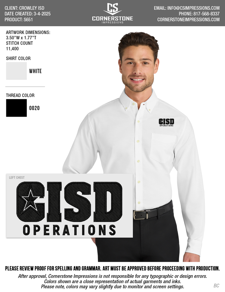 Crowley ISD Men's Untucked Fit SuperPro Oxford Shirt
