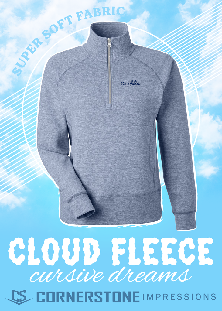 Tri Delta Cursive cloud fleece 1/4 Zip embroidered sweatshirt