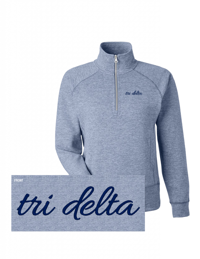 Tri Delta Cursive cloud fleece 1/4 Zip embroidered sweatshirt