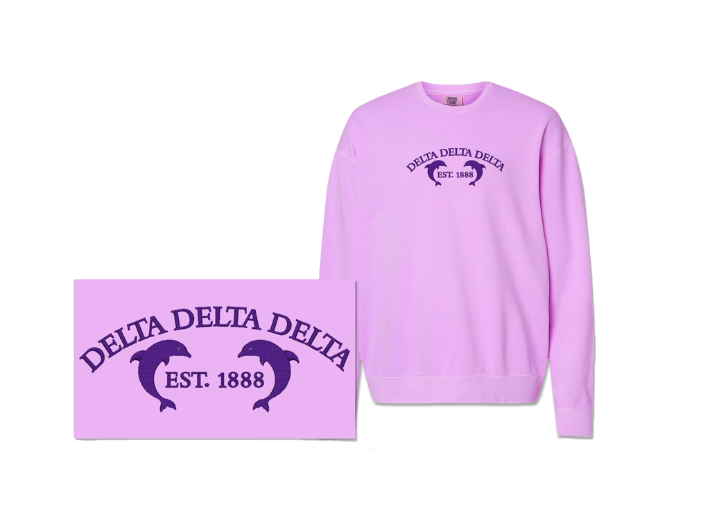 Tri Delta Dolphins Est. 1888 Neon Violet Comfort Colors Crewneck
