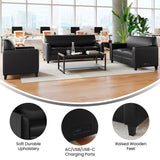 3 Piece Reception Set with Charging Banks and Solid Wood Legs - Black Leathersoft