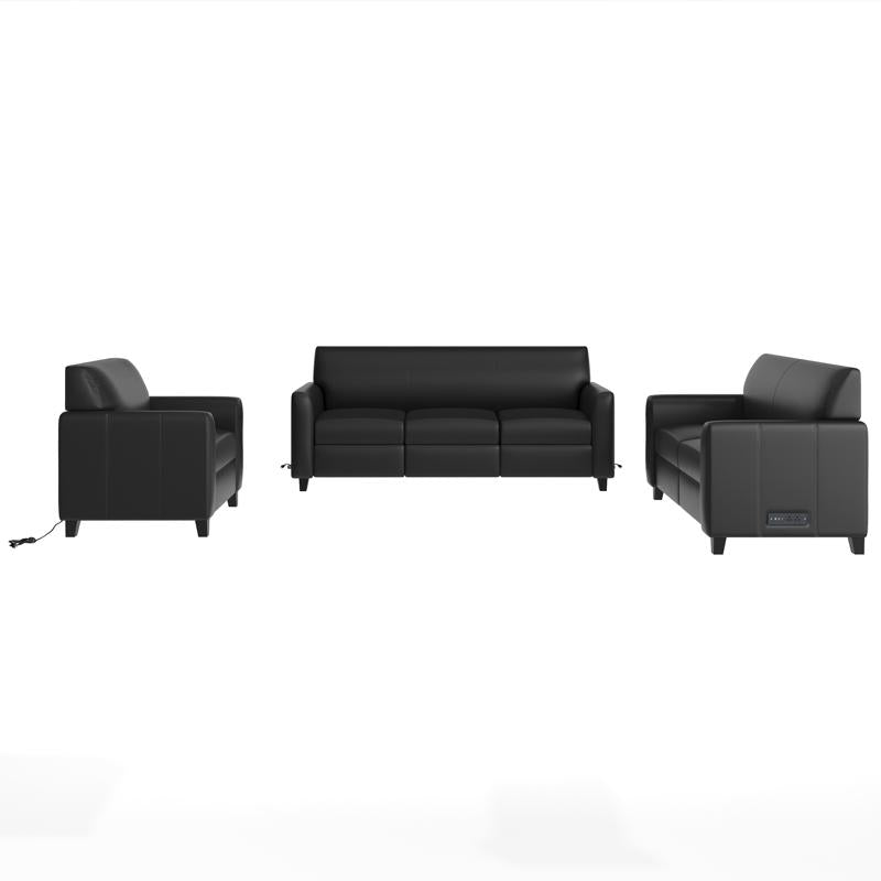 3 Piece Reception Set with Charging Banks and Solid Wood Legs - Black Leathersoft