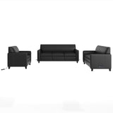 3 Piece Reception Set with Charging Banks and Solid Wood Legs - Black Leathersoft