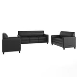 3 Piece Reception Set with Charging Banks and Solid Wood Legs - Black Leathersoft