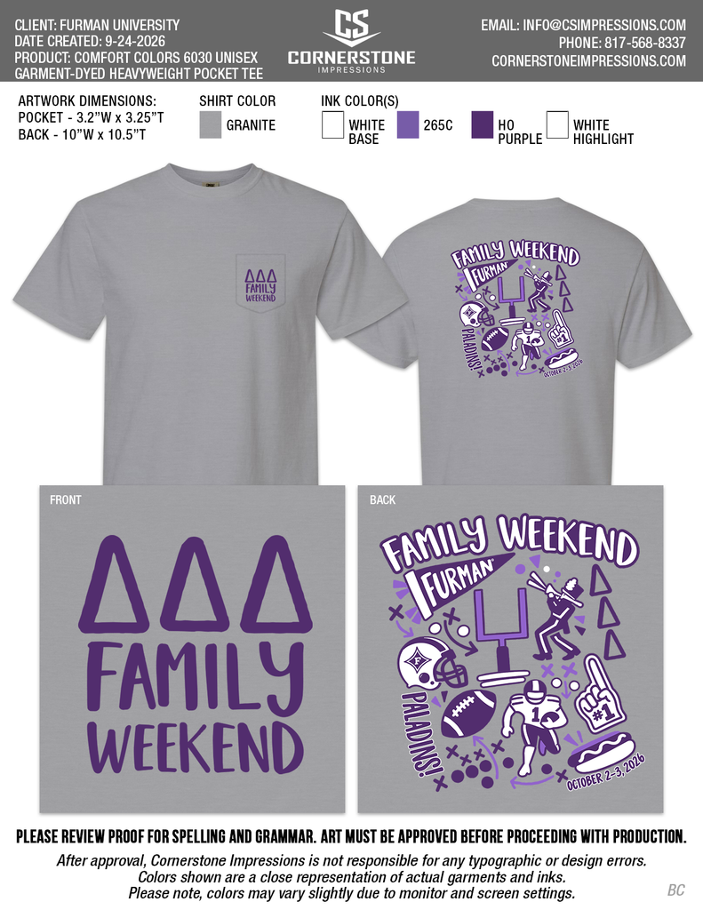 Furman Tri Delta Family Weekend Shirts