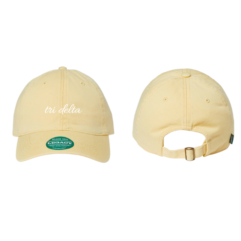 Tri Delta Script Dad Hat – Pale Yellow Relaxed Twill Cap