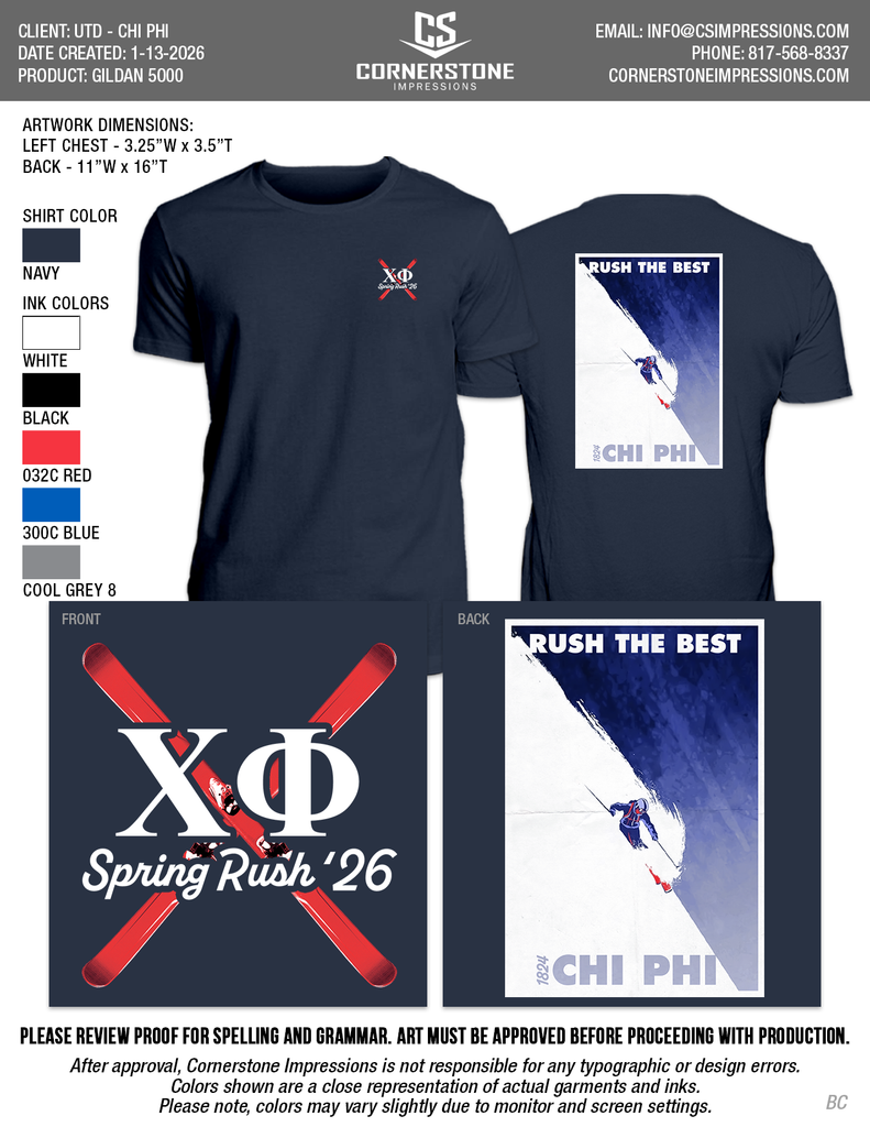 UTD Chi Phi Spring 2026 Recruitment Shirts